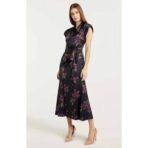 Cinq‎ à Sept Neila Floral Silk Tie Waist Midi Dress Size 2 Wedding Guest Formal